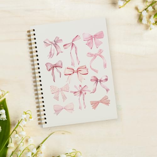 PLKMN Pink Bow Coquette Notebook Journal Gifts for Women Girls, Cute Preppy Girly Notebook, Pink Office Supplies Spiral Notebook 5.5x8.3 Inch - Image 3