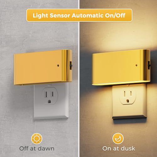 Image of L LOHAS LED Night Light, 2 Pack Dimmable Modern LED Night Lights Plug into Wall,Dusk to Dawn Sensor Night Lights for Kid, 0-100LM 3000K Soft White Nightlight for Hallway Bedroom Stairway(Gold)