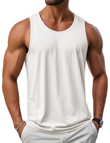 MAGCOMSEN Men's Vest UPF 50+ UV Sun Protection Sleeveless Shirts Moisture Wicking Tank Tops Lightweight Workout Sleeveless Tops White L