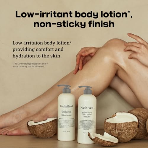 Karl&Häns Karl&Hans Moisturizing Body Lotion, Korean Rice-Derived PDRN & Ceramide, Skin Barrier Repair, Lightweight Non-Greasy for Dry & Sensitive Skin, 13.2 fl oz (Mellow Coconut)