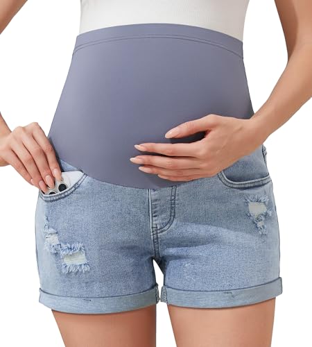 Image of fitglam Women's Maternity Shorts Over Belly Pregnancy Lounge Workout Running Pajama Sleep Shorts with Pockets