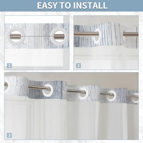Muuyi Hookless Shower Curtain with Snap in Liner, Blue No Hook Shower Curtains for Bathroom，Shower Curtain and Liner Set for Bathroom Decor,Waterproof & Washable,72W x 81L Inch by Muuyi - Used condition - Image 4