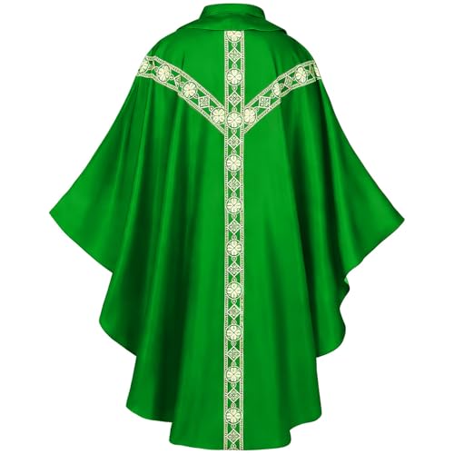 Alvivi Chasuble Mass Round Collar Robe for Men Church Vestments Ceremonial Wrap Catholic Vestment Priest Clothing Green One Size