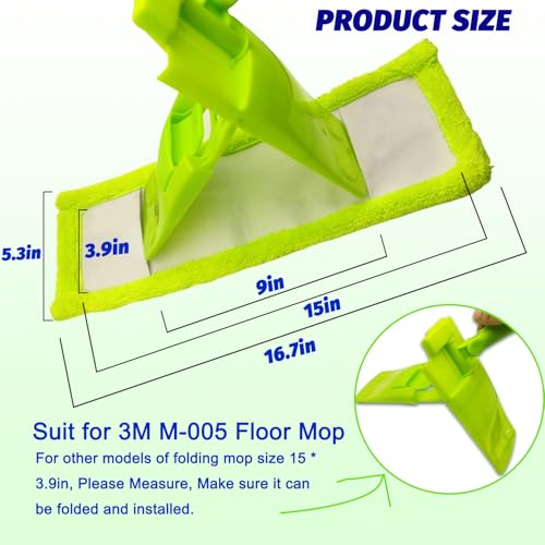 4 Pack Reusable Mop Pads Compatible with 3M Scotch-Brite M-005 Floor Mops, Microfiber Hardwood Floor Mop Pads Wet or Dry Use mop,Fit for Folding mop 15in*3.9in mop Head by KaiSenWo - Used condition - Image 4