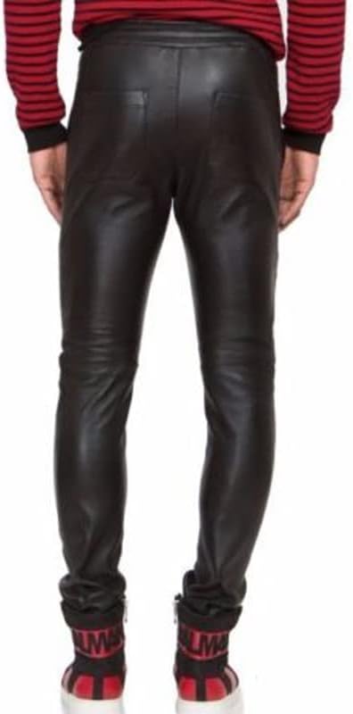 Leather Trens Lambskin Leather Men's Atheletic Black Color Casual, Party Sweat Pant LTSP41