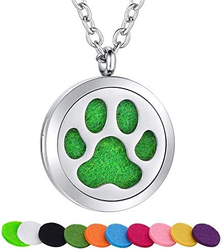SWOPAN Essential Oil Diffuser Necklaces Aromatherapy Dog Paw Diffuser Locket Pendant Stainless Steel Necklaces for Women Men Aroma Therapy Perfume Necklace Jewelry Girls Gifts, Dog Paw Diffuser Locket
