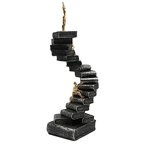 Lukitas Climbing Books Ladder Statue Art Decor, Funny Book Stairs Sculpture, Climbing Mountain of Knowledge Figurines, Creative Decoration for Office, Graduation Gift, Resin
