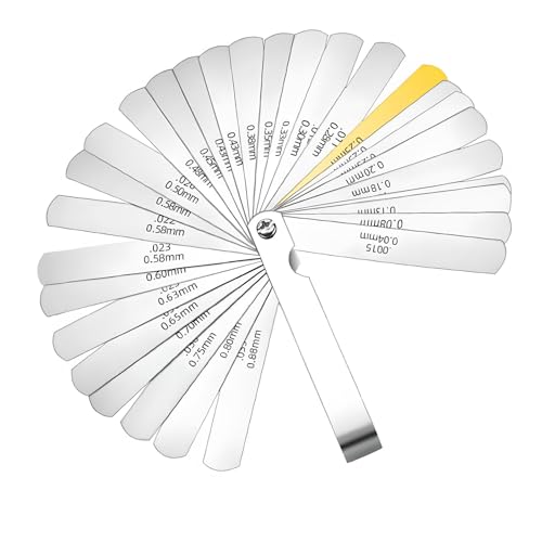 YCLFHOO 32 Pcs Stainless Steel Feeler Gauge,Blades Steel Feeler Gauge,Dual Marked Metric and Imperial,Imperial Gap Measuring Tool for Guitar/Spark Plug/Piston Measure