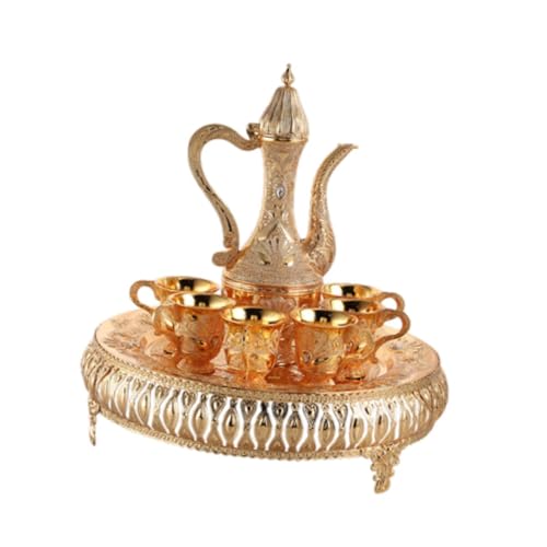 wueiooskj Kit per brocca da vino in metallo, set di brocche da vino in vetro europeo per soggiorno, hotel, oro, Oro, 28.5x25 cm