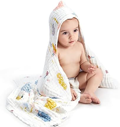 bc babycare Baby Bath Towel,100% Cotton Muslin Infant Towels, Baby Towels for Newborn Infant Bath Towels, Super Absorbent Hooded Baby Towels for Babies, 37.4 * 37.4 Inch