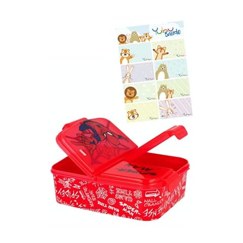 Spider-Man Children's Premium Lunch Box with 3 Compartments + Yuhu Band Name Sticker Cover