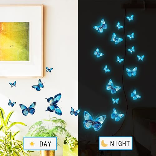 ALEGRE® 23 Stück Wandtattoo Schmetterlinge Leuchtend, Wandtattoo Leuchtend Schmetterling Wandaufkleber, Schmetterling Deko Wandsticker, Luminous Schmetterlinge Sticker für Schlafzimmer Kinderzimmer