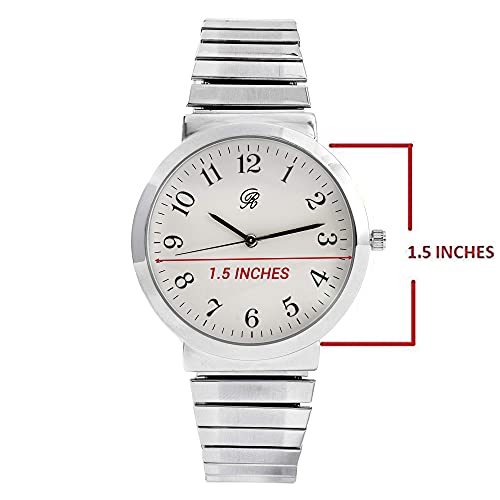 Charles Raymond Unisex Silver 6" Stretch Band Classic, Easy Reader Watch With Bold Silver Arabic Numbers On Dial, Medium Size Face - 8197Strch (Silver) #TOP1