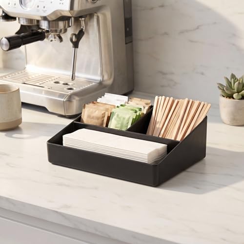 BinaryABC Tea Bag Storage Box and Sugar Packet Holder for Coffee Bar Countertop,3-Compartment Drink Packet Organizer Dispenser for Home and Hotel, Small Sweetener Packet Holder for Condiments — view 3