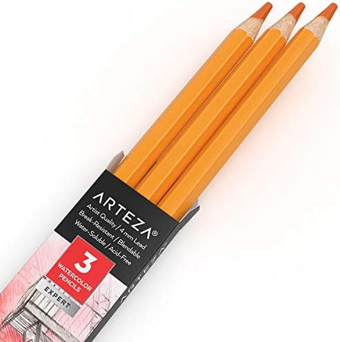 ARTEZA Professional Watercolour Pencils, Pack of 3, A154 Koala Gray, Water-Soluble Pencils for Colouring, Blending, Layering & Watercolour Techniques