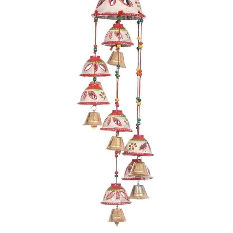 RITU ARTS Rajasthani Design Handcrafted Hanging Windchimes|Latkan with 8 Bells for Home D�cor & Positive Energy (White)-image-42