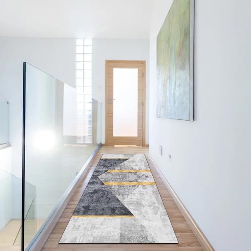 Alfombra larga para dormitorio de diseño abstracto gris lavable 6