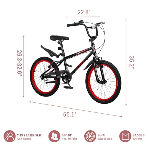 20 Inch Kids Bike BMX Style Boys Bike Ages 7-12, Lightweight