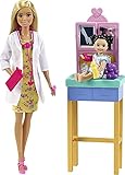 Barbie Pediatrician Playset, Blonde Doll (12-in), Exam Table, X-ray, Stethoscope, Tool, Clip Board, Patient Doll, Teddy Bear, Great Gift for Ages 3 Years Old & Up