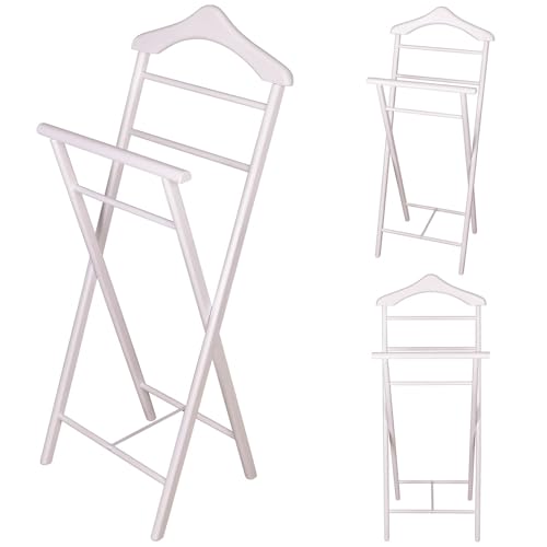 Staboos Herrendiener aus Massivholz – 3er Set fertig montierter Kleiderbutler & Stummer Diener – stabiler Stiller Diener für Schlafzimmer, Ankleide, Garderobe & Bad I Kleiderablage (Weiß)