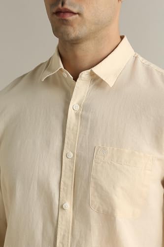 Image of Peter England Men's Solid Linen Blend Shirt Slim Fit| Casual Wear | Full Sleeves