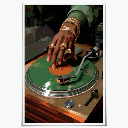 Funky Vinyl Record Wall Art Vintage Music Canvas Posters Black Man DJ Turntable Print Hypebeast Artwork Decor for Music Room Studio Apartment Dorm Home Wall Decor Unframed12x18inch