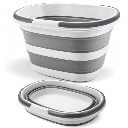 16L Collapsible Washing Up Bowl with Handles - Space Saving Collapsible Bucket for Cleaning Folding Washing Up Bowl Camping Essentials - Space Saving Foldable Laundry Basket Wash Tub for Camping