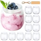 Acrrynii 200ml Vasos Yogurtera con Tapa, 12 Piezas Tarros de Yogur con Tapa, Pequeños Botes de Cristal para Yogur y Pudín