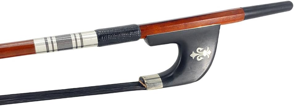 3/4 Double Bass Bow German Style - Brazilwood Stick with Ebony Frog, Black Horsehair，Color Thread & Black Leather Grip