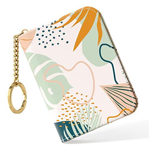Image of Nipichsha Credit Card Holder, Small RFID Card Wallet for Women, Slim Leather Card Holder Wallet, Boho Leaves, 4.33 x 3.15 x 0.98 inches, Fashions