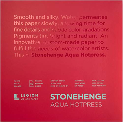 Yupo Paper Bloco aquático Stonehenge Hotpress Pad 25 x 25 cm, 15 folhas/pacote - branco 63 kg