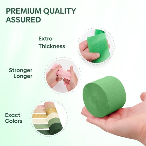 Image of 6 Sage Green Streamers, 492ft Pack of Crepe Paper Party Decorations | Each roll is 82 ft long and 1.8 Inch wide ideal for Birthday Party Decor, Wedding Decorations and Anniversary Celebration