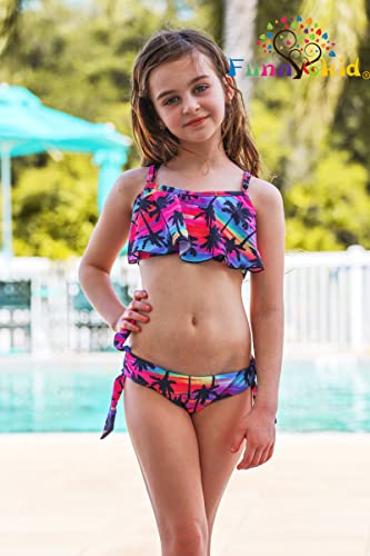 Funnycokid Girls Palm Tree Two Pieces Bathing Suits Kids Swimsuits Size 7 Size 8 Bikini Set Swimwear 7-8 Years #TOP1