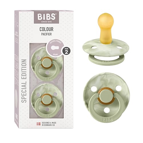 BIBS Tie-Dye Baby Pacifier | BPA-Free Natural Rubber Baby Pacifier | Made in Denmark | Sage / Ivory 2-Pack (6-18 Months)