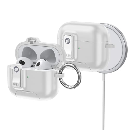ORICO Coque pour AirPods 3, Étui de Rangement en Silicone Souple Antichoc avec Porte-Clés, Housse avec Clip de Verrouillage Sécurisé, Compatible avec Charge sans Fil pour AirPods 3, Blanc
