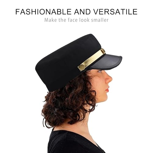 ASTRQLE Schwarzer Vintage Chauffeurhut mit goldener Schnalle Gürtel Newsboy Cap Schirmmütze Unisex Fahrer Matrosen Kapitän Kostüm Hut für Männer Frauen