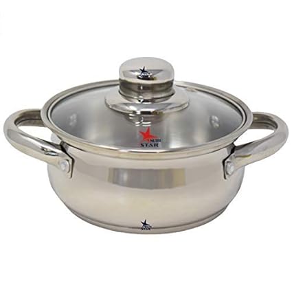 Nutristar Stainless Steel Serving Dishes with Lid. Serving Bowls with Trasparent Glass Lid. Colour Steel Grey, Diameter 7 Inches. Pack of 1