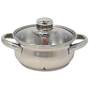 Nutristar Stainless Steel Serving Dishes with Lid. Serving Bowls with Trasparent Glass Lid. Colour Steel Grey, Diameter 8 Inches. Pack of 1