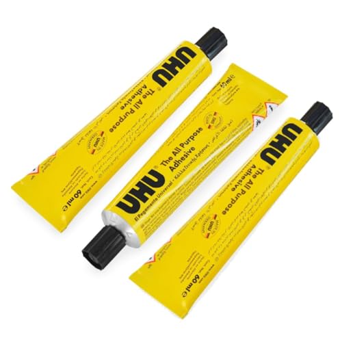 UHU All Purpose Glue Adhesive - Liquid Synthetic Resin Adhesive - 60ml Tubes - Pack of 3 Tubes