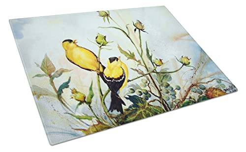 Caroline's Treasures PJC1112LCB Joyful Morning Birds Glass Cutting Board Large Decorative Tempered Glass Kitchen Cutting and Serving Board Large Size Chopping Board by Caroline's Treasures - Used condition - US$30.81