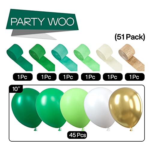 Image of PartyWoo Green Balloons, 51 pcs Party Decorations Pack of Latex Balloons and Crepe Paper for Balloon Garland as Party Decorations, Birthday Decorations, Wedding Decorations, Baby Shower Decorations