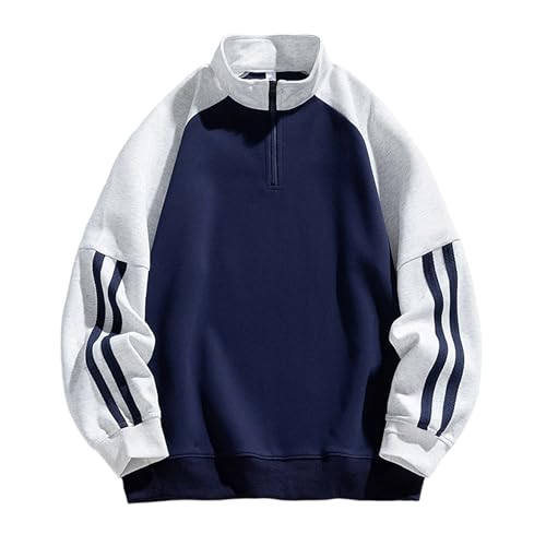 [Kaiyas] トレーナー メンズ レディース ハーフジップ 長袖 スウェット 大きいサイズ プルオーバー ジャージ 人気 無地 トップス おしゃれ かっこいい 男女兼用 カジュアル 柔らかい ゆったり 春服 春 秋 冬(M ブルー)