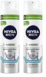 NIVEA MEN Sensitive One Stroke Shaving Gel (200ml) With Chamomile Extract + Vitamin E, Beard Softener for Men, Pack of 2