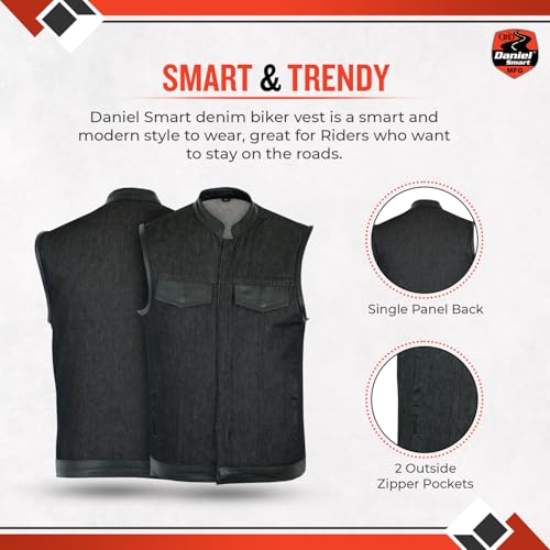 Daniel Smart Biker Vest for Men Denim Leather Detailing Motorcycle Vest with Scoop Collar Design & Concealment Carry Pocket4