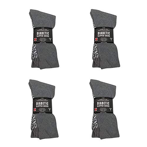 Personal Touch Diabetic Socks Unisex - Non Skid Hospital Loose Fitting Slipper Socks With Gripper Bottoms - 12 Pack Savings - Gripper Socks (Gray, 13-15) #TOP13