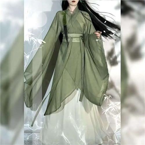 Women’s Chinese Wei Jin Dynasty Style Fairy Sleeve Dress Cross Collar Waist Cinching Elegant Daily Outfit3