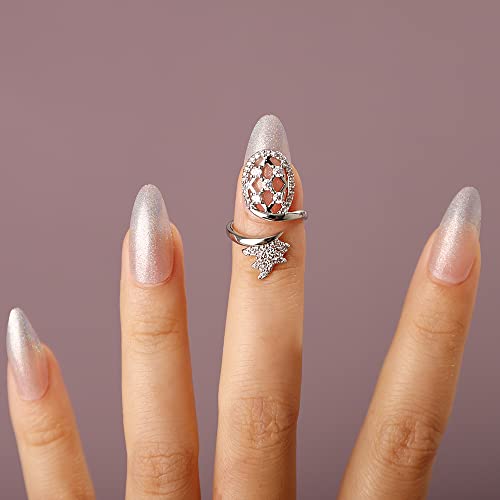 Pineapple CZ Crystal Beads Silver Open Ring for Fingertip Nail Manicure Cap Cute Jewelry for Women Girls3