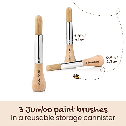 Honeysticks My First Paint Brush Set - 3 Pack. Perfect First Paint Brushes For Baby, Toddler. Jumbo Paint Brushes For Toddlers With A Chubby Wood Handle For Easy Grip. Handy Storage Container. Vegan #TOP1