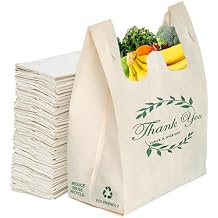 Simply Cool 300 Pack Cream Reusable Thank You Eco-Friendly Grocery T-Shirt Shopping Bags 21.5x12.2x7.2 Durable, Recyclable Shopping Bags Washable, Foldable, Portable Tote Bags Bulk