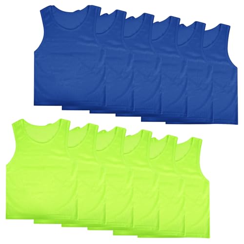 Linkidea Kids Soccer Scrimmage Team Pinnies Set, Breathable Practice Jerseys for Sports & Practice, Training Bibs Vest Fits Kid, Youth Age 5-8 (12-Pack, Blue & Green)